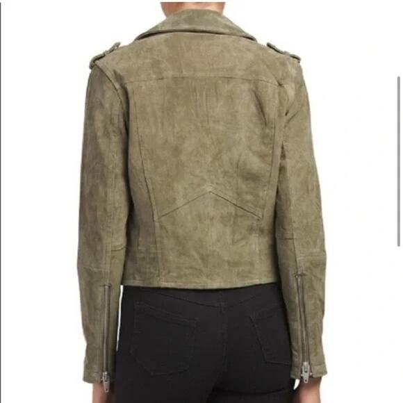 NWT SL8 Suede Olive Green Leather Moto Jacket Size Medium - Picture 5 of 5